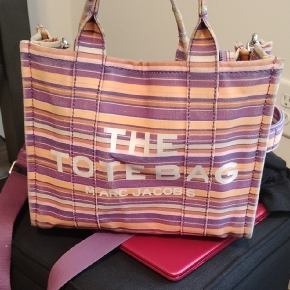 Marc Jacobs Purple Striped Tote Bag with Beige Handles - Picture 1 of 1